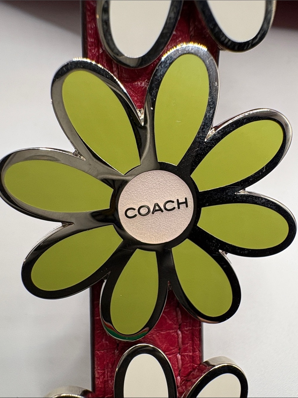 Coach Green Daisy Flower Charm with Silver Trim